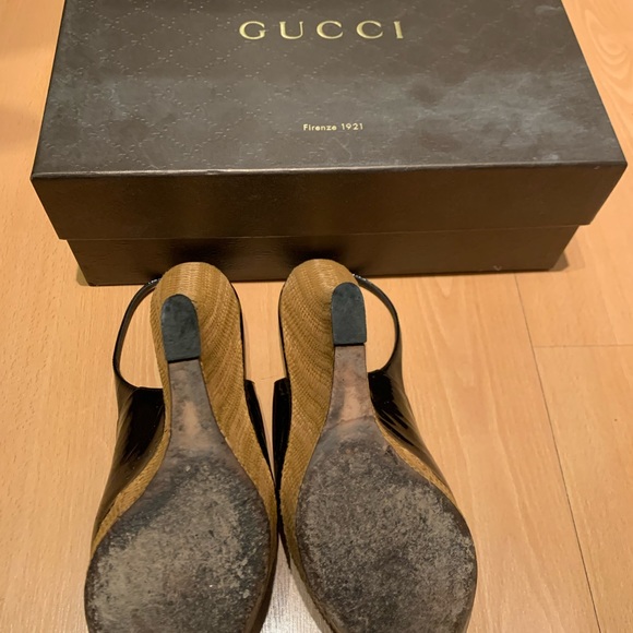 Authentic Gucci Vitelli Vernice Soft Nero wedge sandals - Picture 3 of 4
